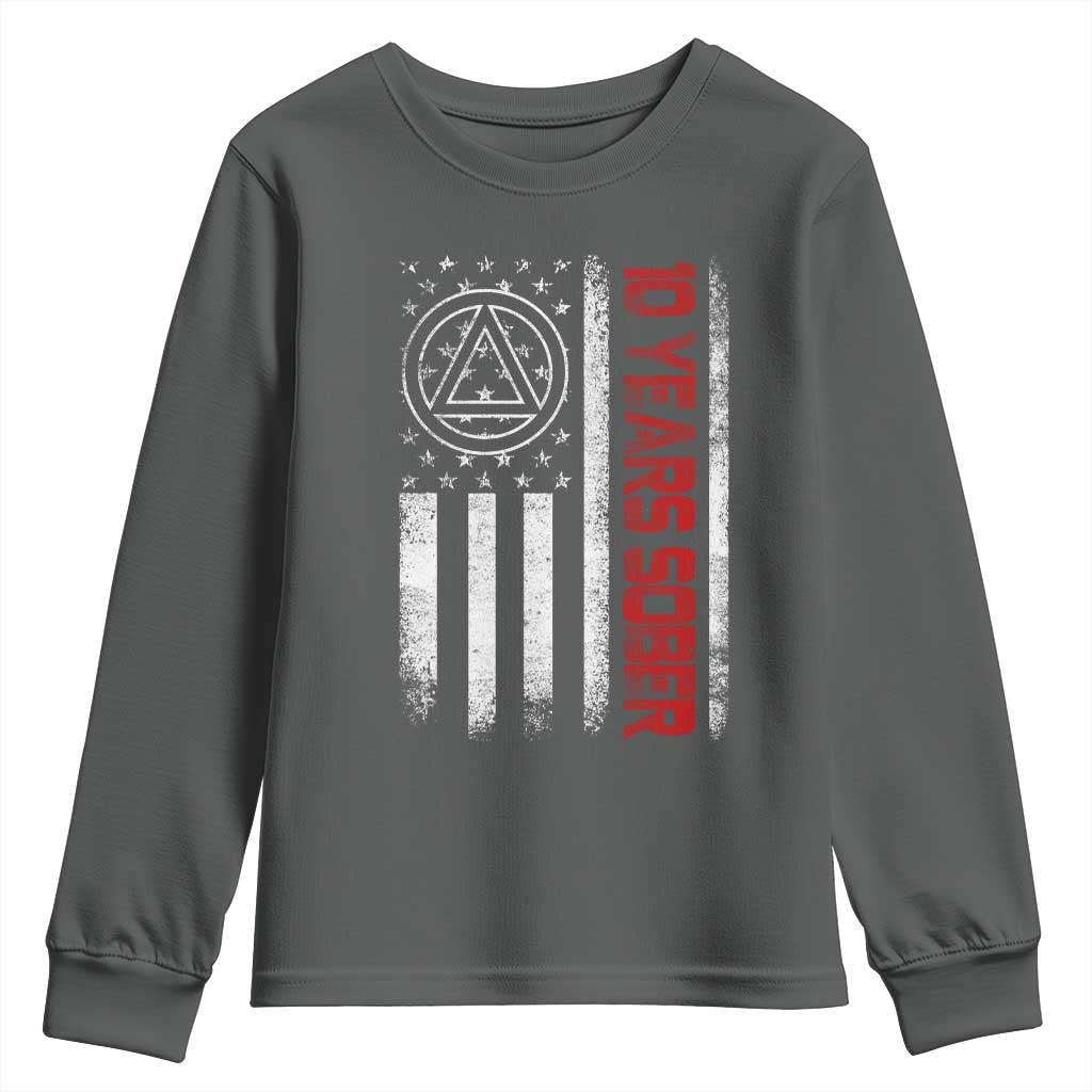 10 Years Sober Youth Sweatshirt 10 Years Sobriety Anniversary Vintage American Flag