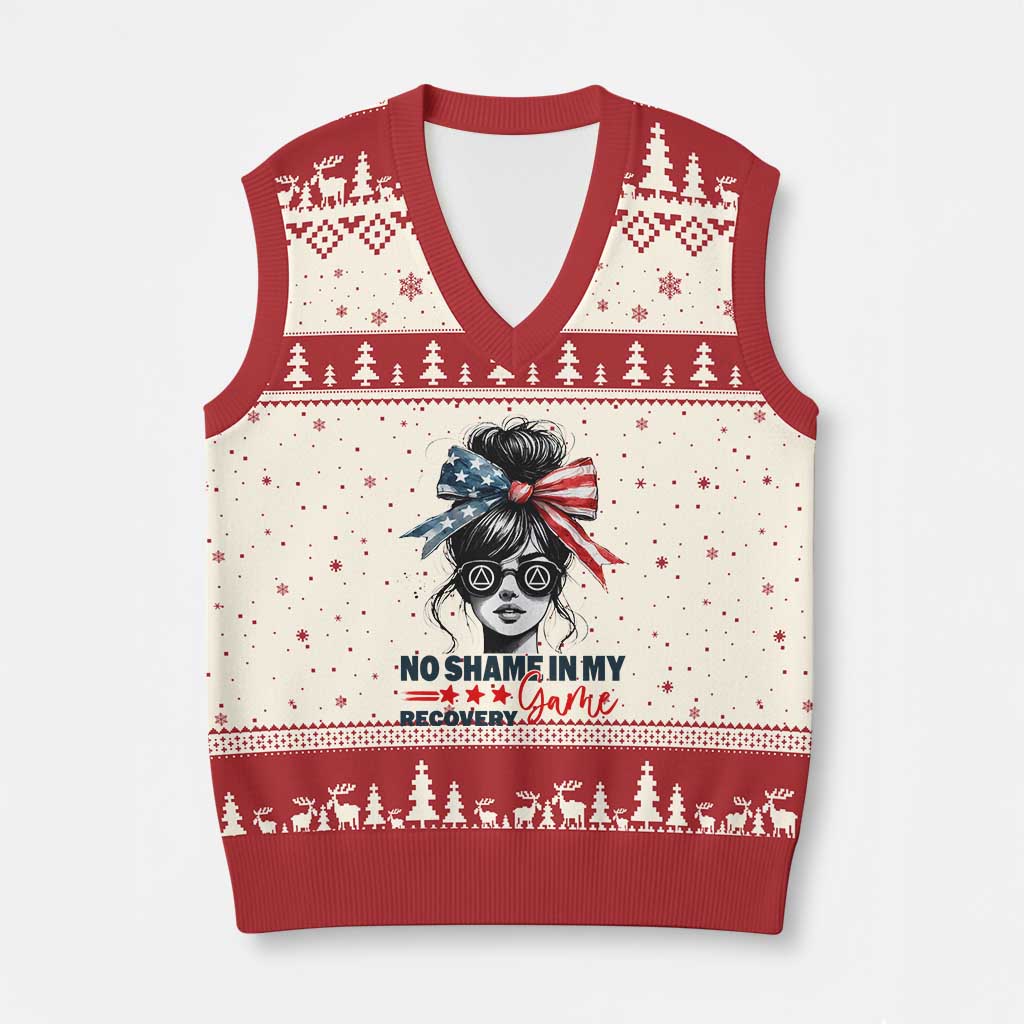 No Shame In My Recovery Game V-Neck Knit Sweater Vest Sobriety AA NA Anniversary