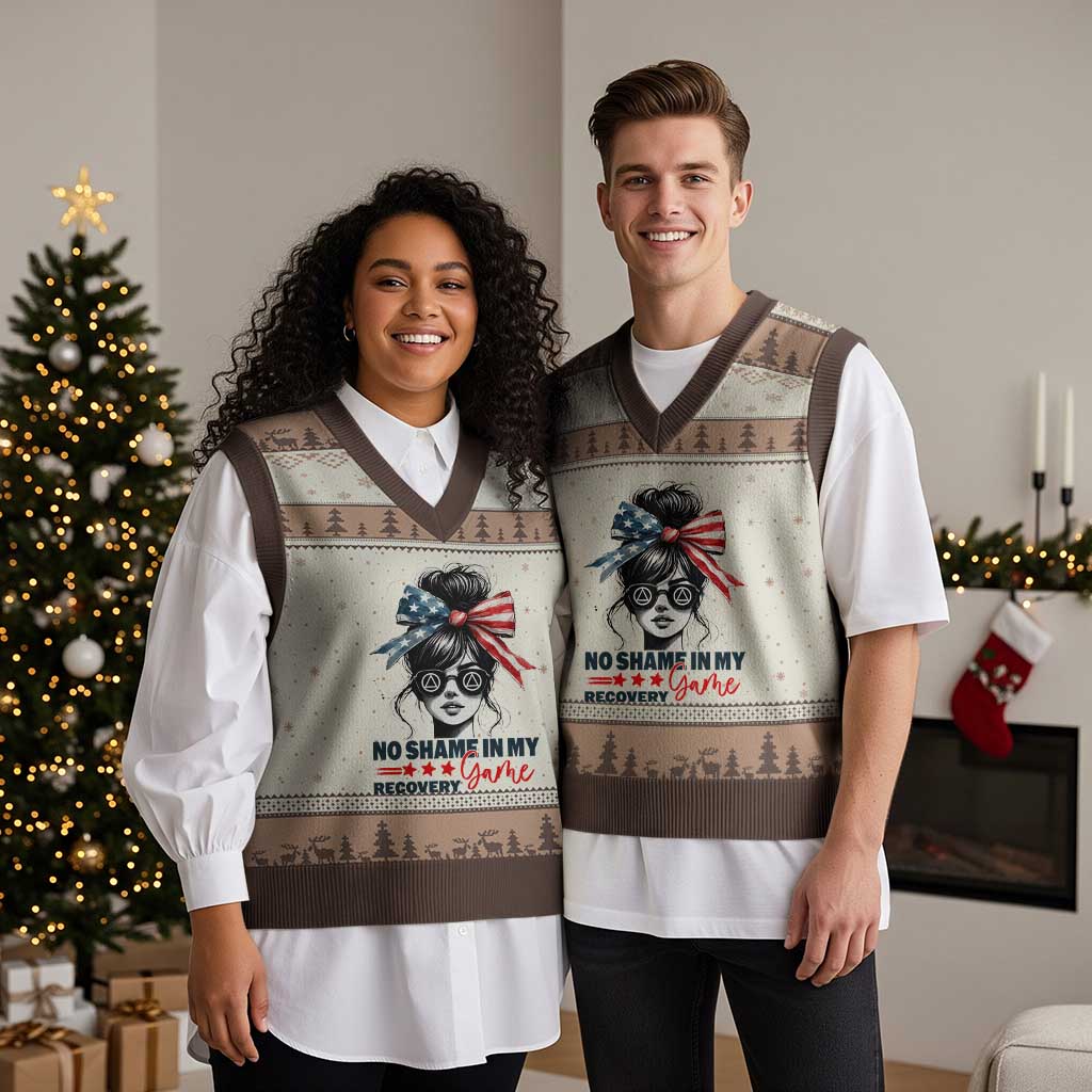 No Shame In My Recovery Game V-Neck Knit Sweater Vest Sobriety AA NA Anniversary