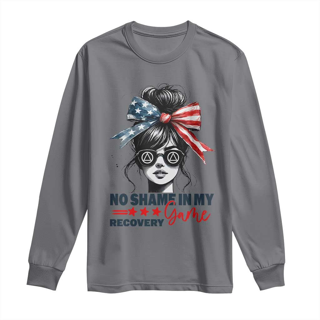 No Shame In My Recovery Game Long Sleeve Shirt Sobriety AA NA Anniversary