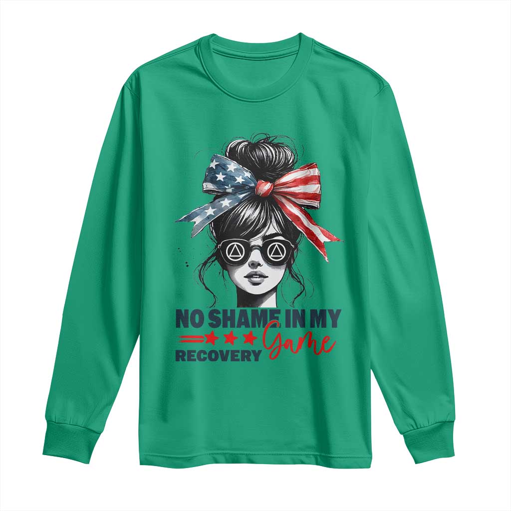 No Shame In My Recovery Game Long Sleeve Shirt Sobriety AA NA Anniversary