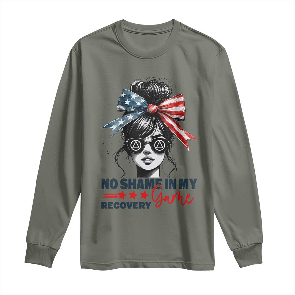 No Shame In My Recovery Game Long Sleeve Shirt Sobriety AA NA Anniversary