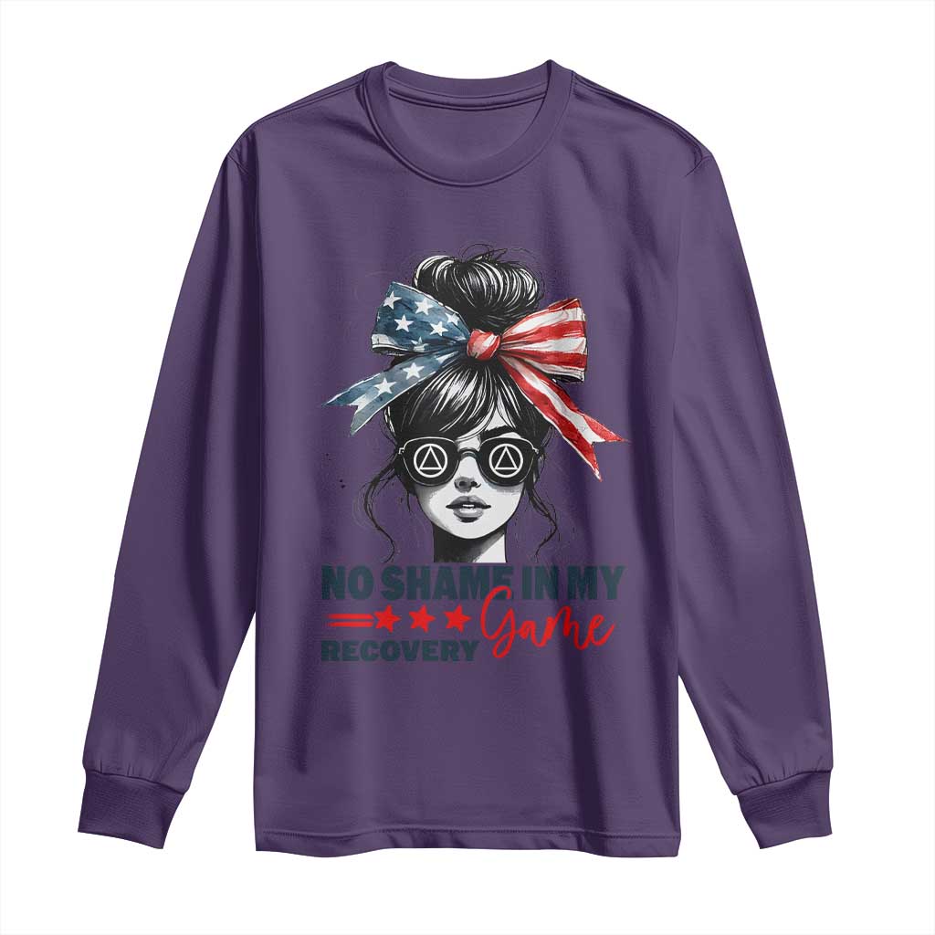 No Shame In My Recovery Game Long Sleeve Shirt Sobriety AA NA Anniversary