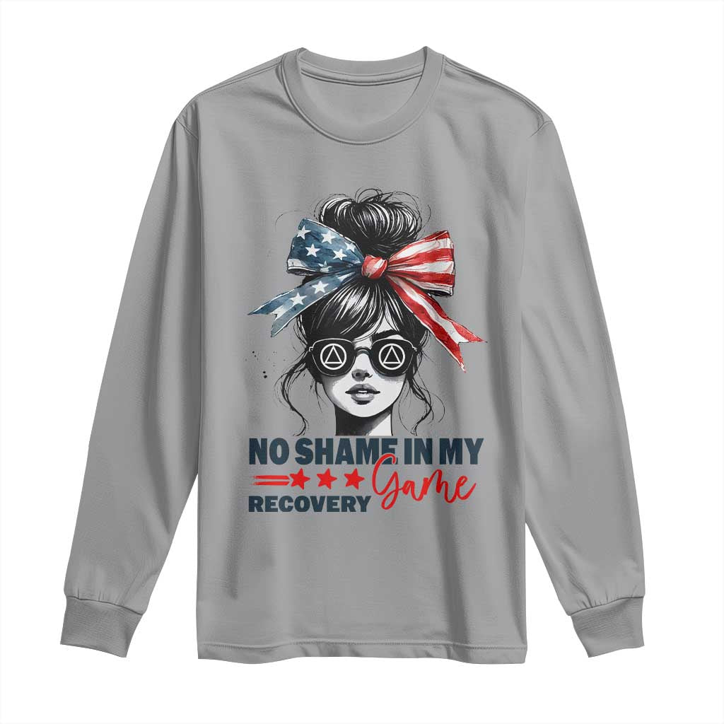 No Shame In My Recovery Game Long Sleeve Shirt Sobriety AA NA Anniversary