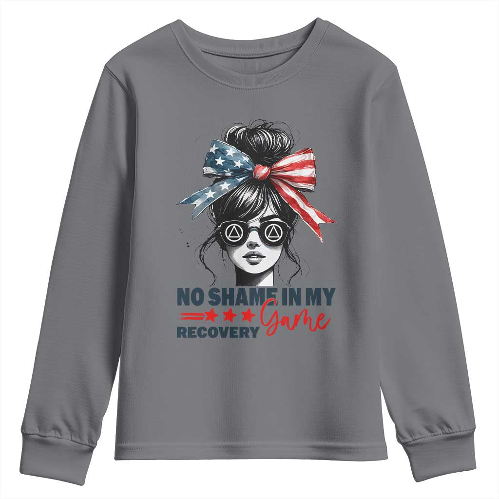 No Shame In My Recovery Game Youth Sweatshirt Sobriety AA NA Anniversary