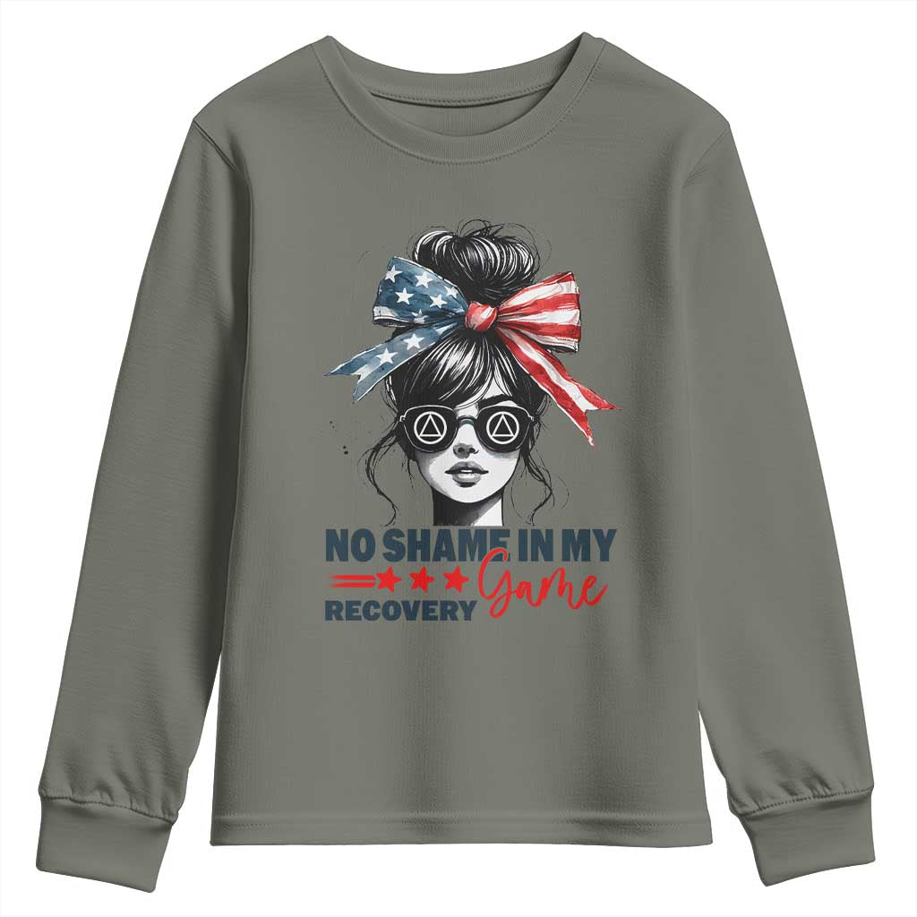 No Shame In My Recovery Game Youth Sweatshirt Sobriety AA NA Anniversary