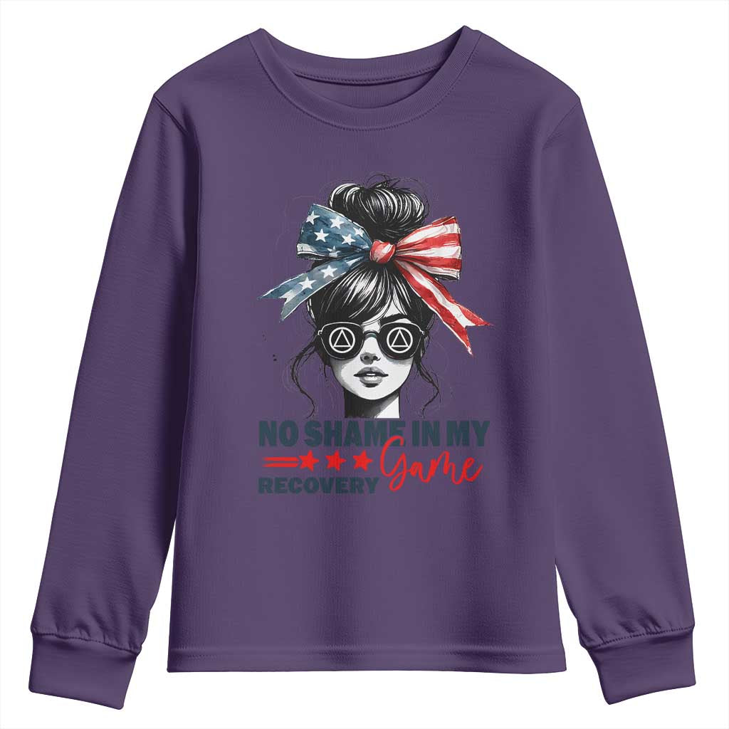 No Shame In My Recovery Game Youth Sweatshirt Sobriety AA NA Anniversary