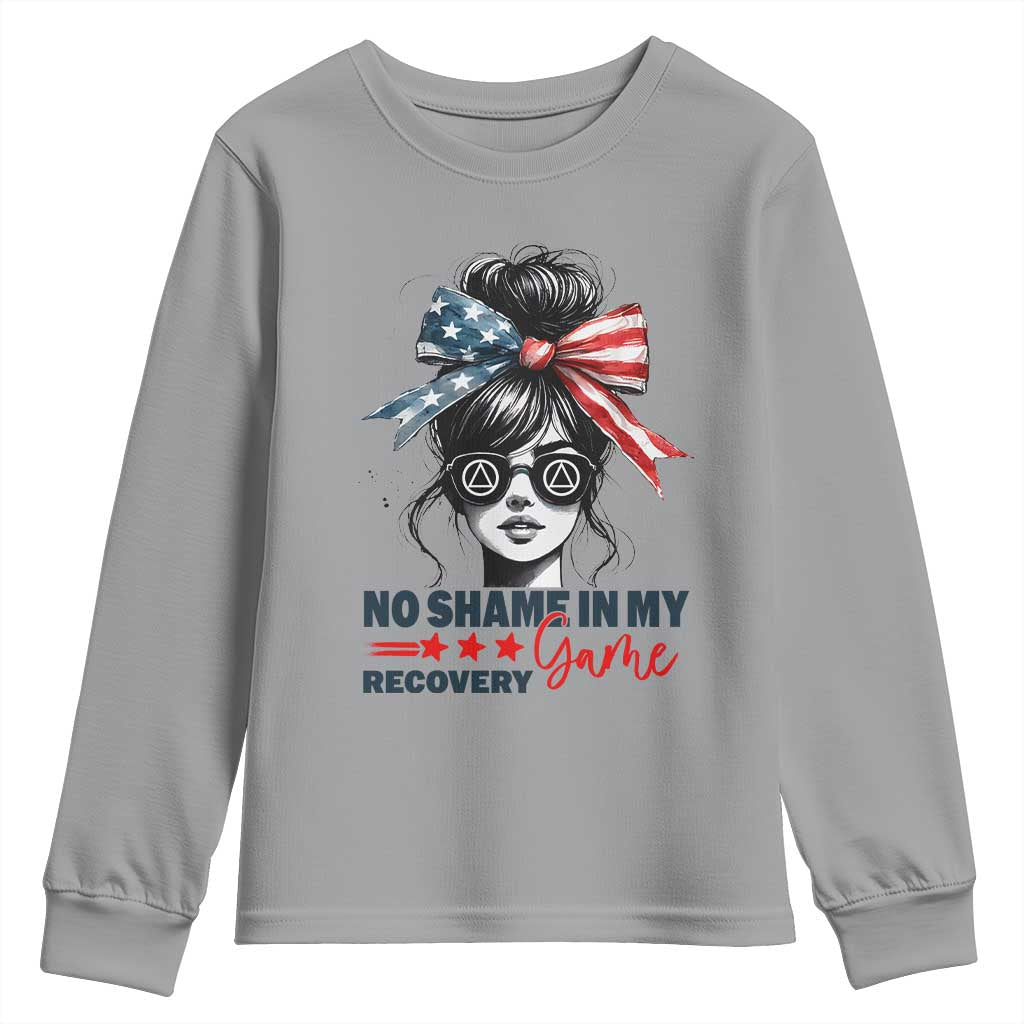 No Shame In My Recovery Game Youth Sweatshirt Sobriety AA NA Anniversary