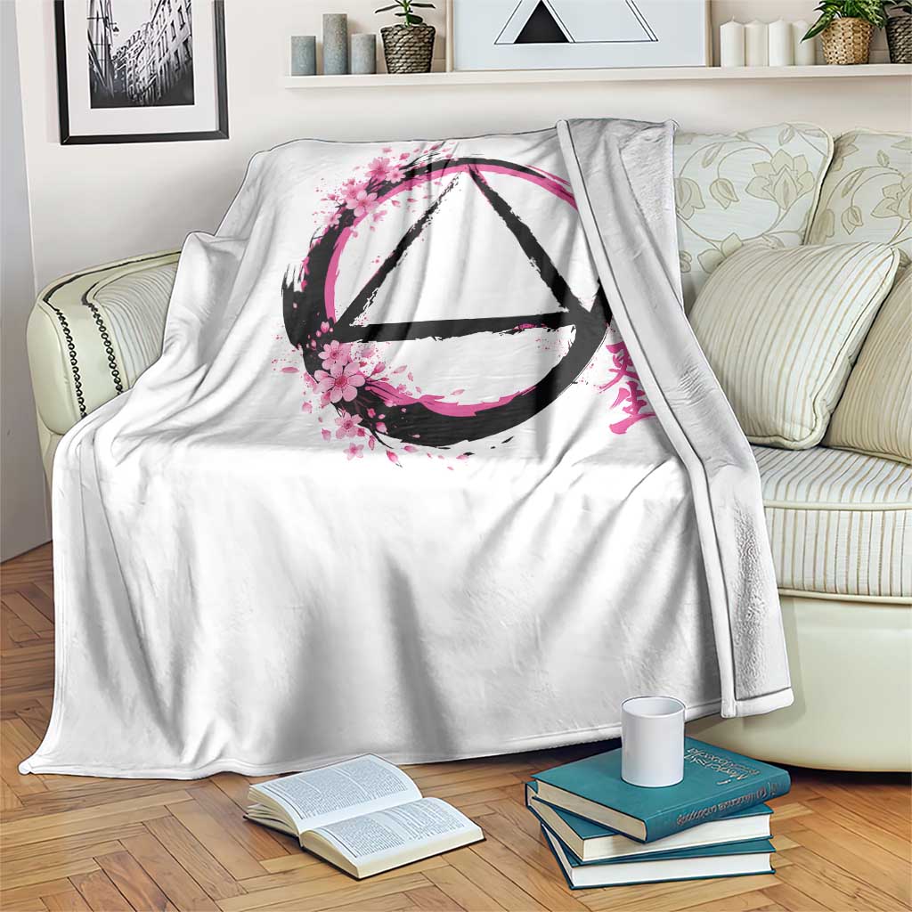 AA Sober Symbol Serenity Recovery Throw Blanket Japanese Cherry Blossom Brushstroke Circle