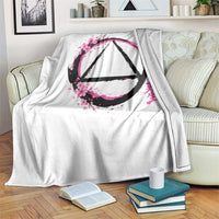 AA Sober Symbol Serenity Recovery Throw Blanket Japanese Cherry Blossom Brushstroke Circle