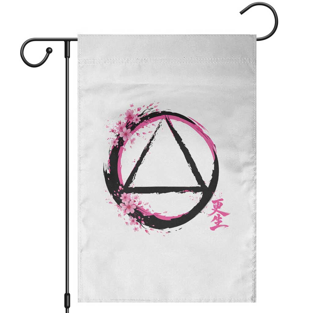 AA Sober Symbol Serenity Recovery Garden Flag Japanese Cherry Blossom Brushstroke Circle