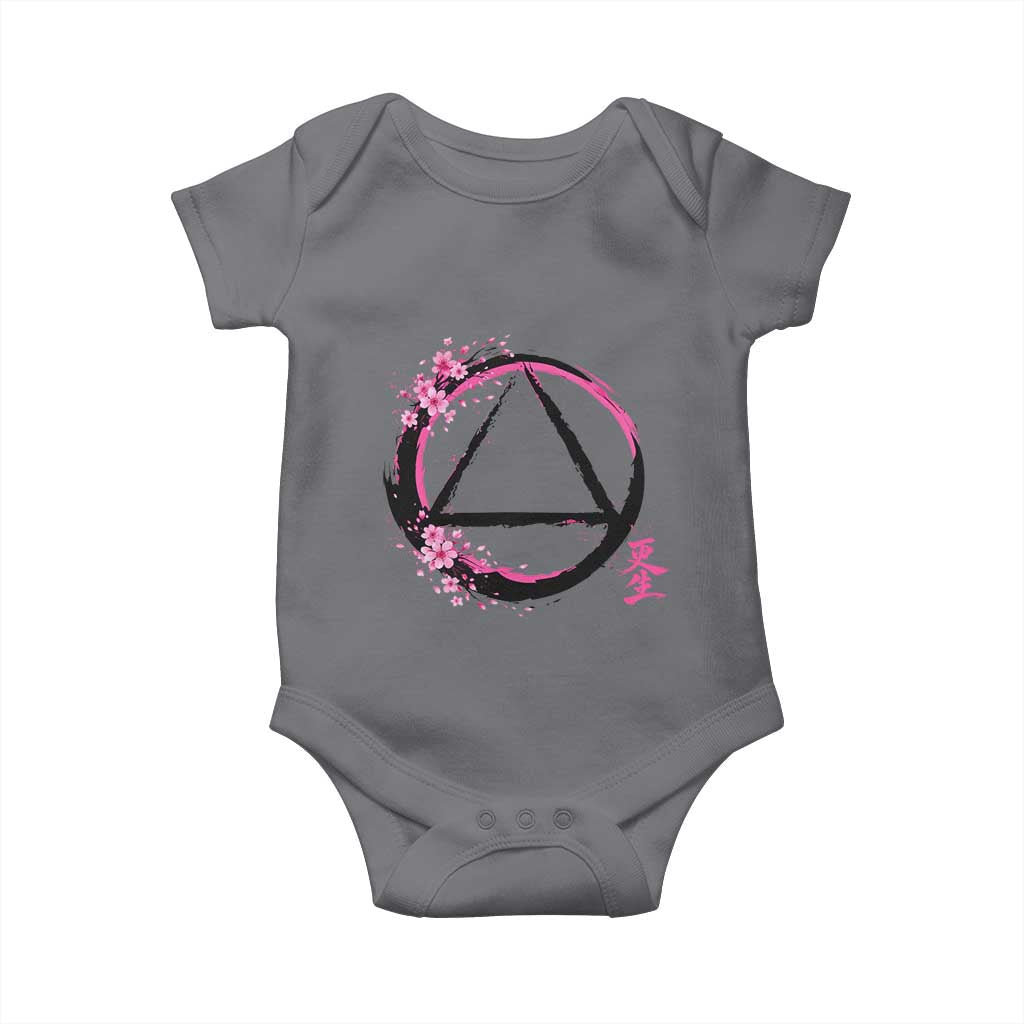 AA Sober Symbol Serenity Recovery Baby Onesie Japanese Cherry Blossom Brushstroke Circle