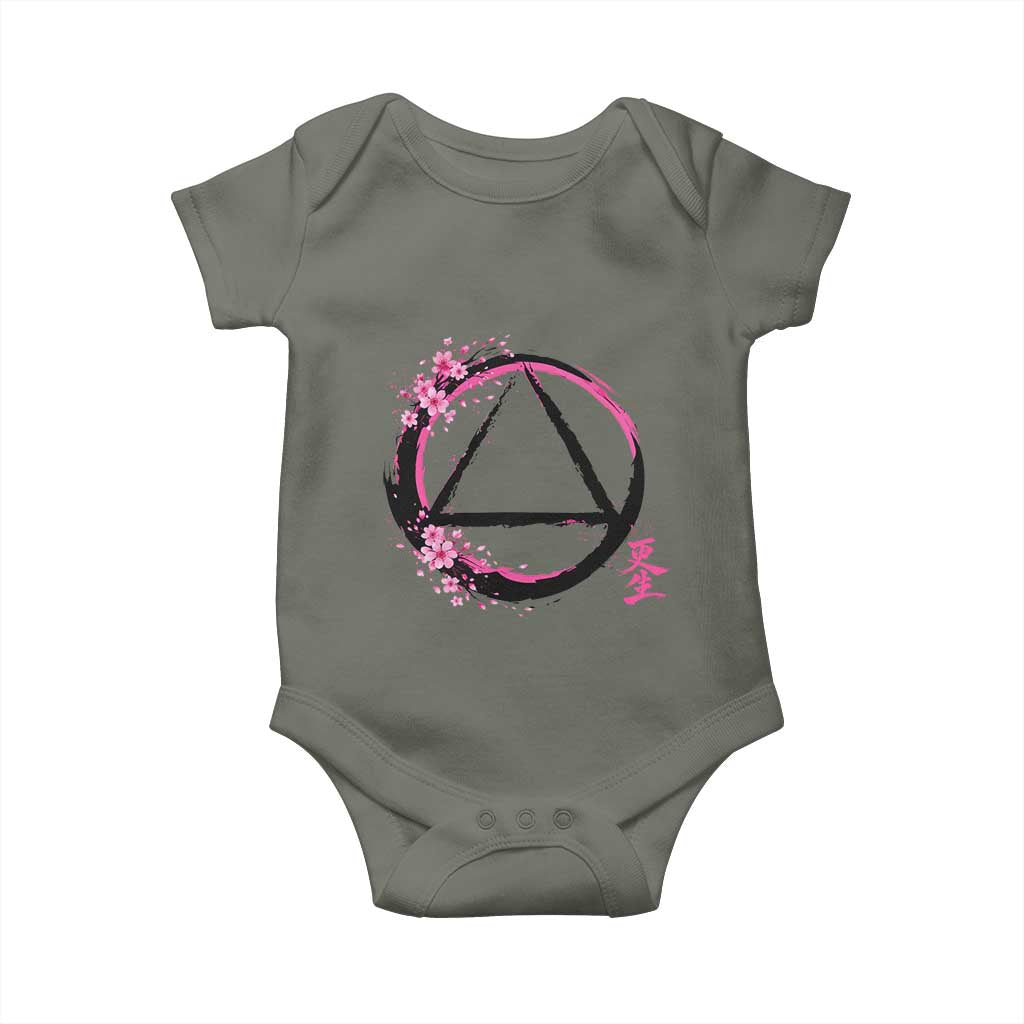 AA Sober Symbol Serenity Recovery Baby Onesie Japanese Cherry Blossom Brushstroke Circle