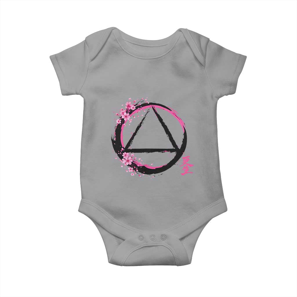 AA Sober Symbol Serenity Recovery Baby Onesie Japanese Cherry Blossom Brushstroke Circle