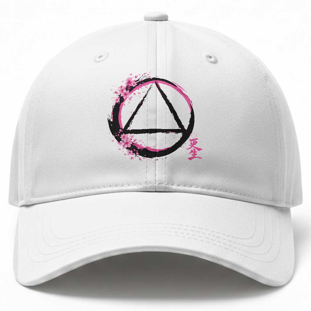AA Sober Symbol Serenity Recovery Baseball Cap Japanese Cherry Blossom Brushstroke Circle