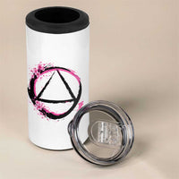 AA Sober Symbol Serenity Recovery 4 in 1 Can Cooler Tumbler Japanese Cherry Blossom Brushstroke Circle