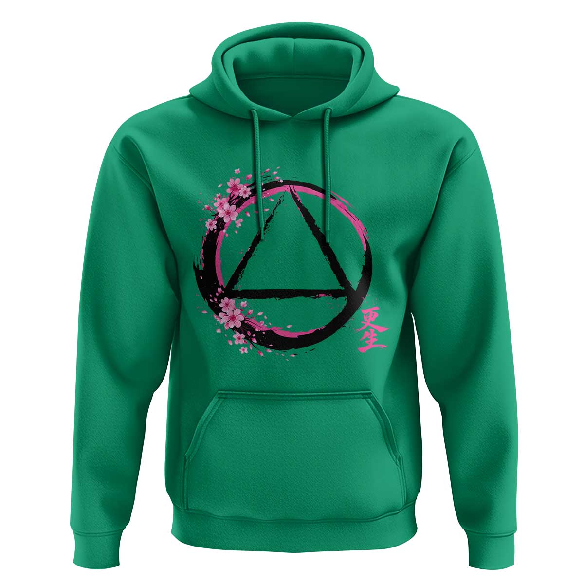 AA Sober Symbol Serenity Recovery Hoodie Japanese Cherry Blossom Brushstroke Circle