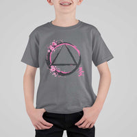 AA Sober Symbol Serenity Recovery T Shirt For Kid Japanese Cherry Blossom Brushstroke Circle