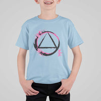 AA Sober Symbol Serenity Recovery T Shirt For Kid Japanese Cherry Blossom Brushstroke Circle