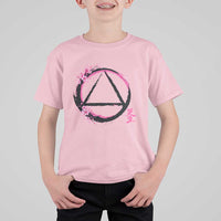 AA Sober Symbol Serenity Recovery T Shirt For Kid Japanese Cherry Blossom Brushstroke Circle