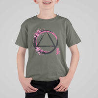 AA Sober Symbol Serenity Recovery T Shirt For Kid Japanese Cherry Blossom Brushstroke Circle