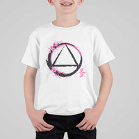 AA Sober Symbol Serenity Recovery T Shirt For Kid Japanese Cherry Blossom Brushstroke Circle