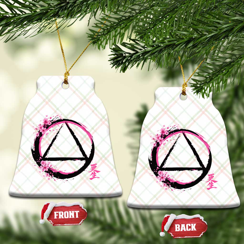 AA Sober Symbol Serenity Recovery Ceramic Ornament Japanese Cherry Blossom Brushstroke Circle