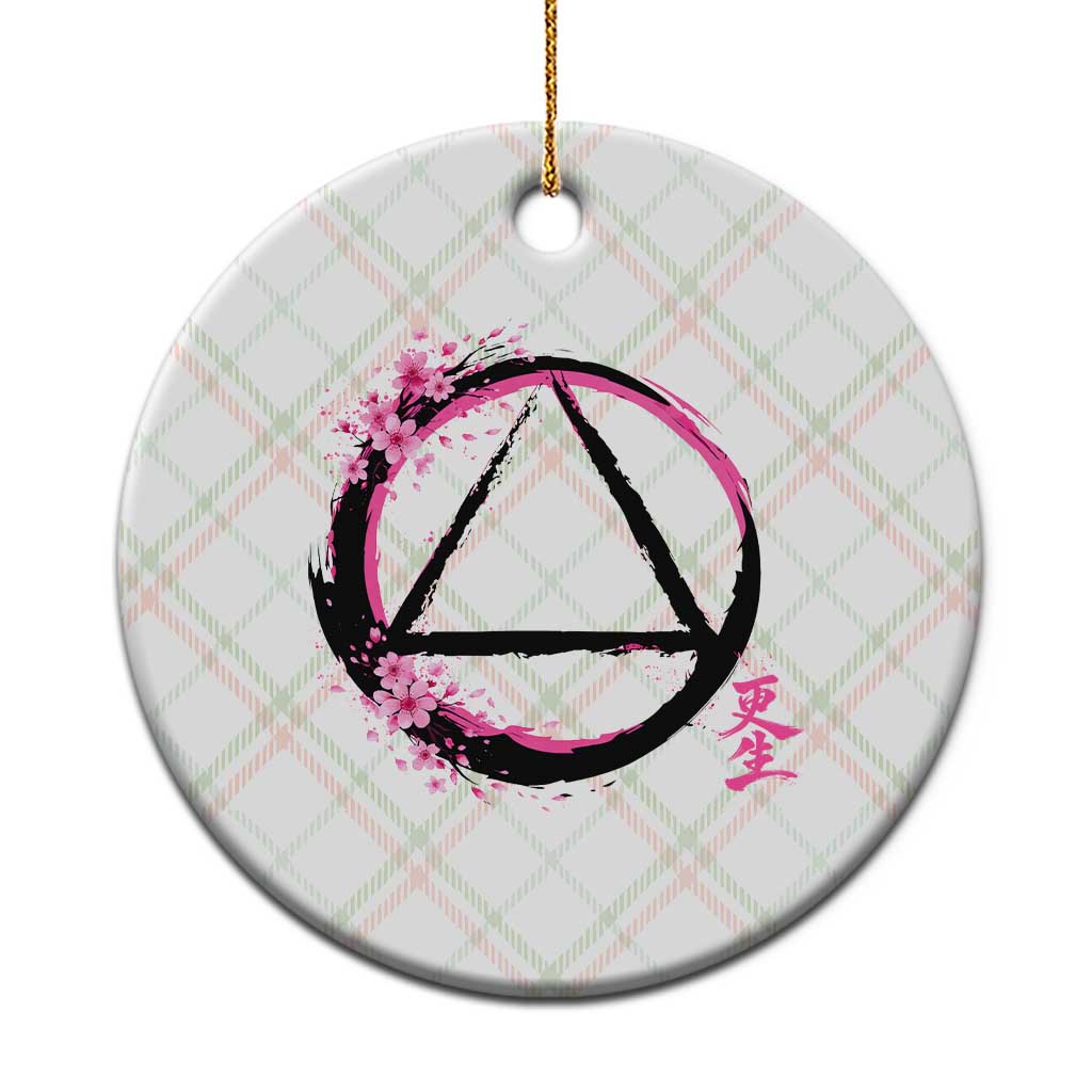 AA Sober Symbol Serenity Recovery Ceramic Ornament Japanese Cherry Blossom Brushstroke Circle