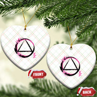 AA Sober Symbol Serenity Recovery Ceramic Ornament Japanese Cherry Blossom Brushstroke Circle