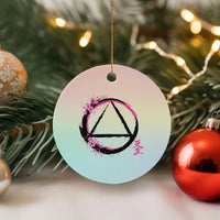 AA Sober Symbol Serenity Recovery Ceramic Ornament Japanese Cherry Blossom Brushstroke Circle