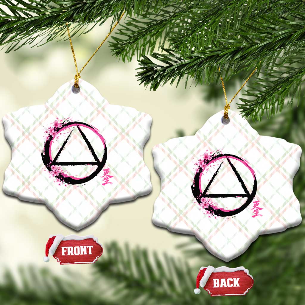 AA Sober Symbol Serenity Recovery Ceramic Ornament Japanese Cherry Blossom Brushstroke Circle
