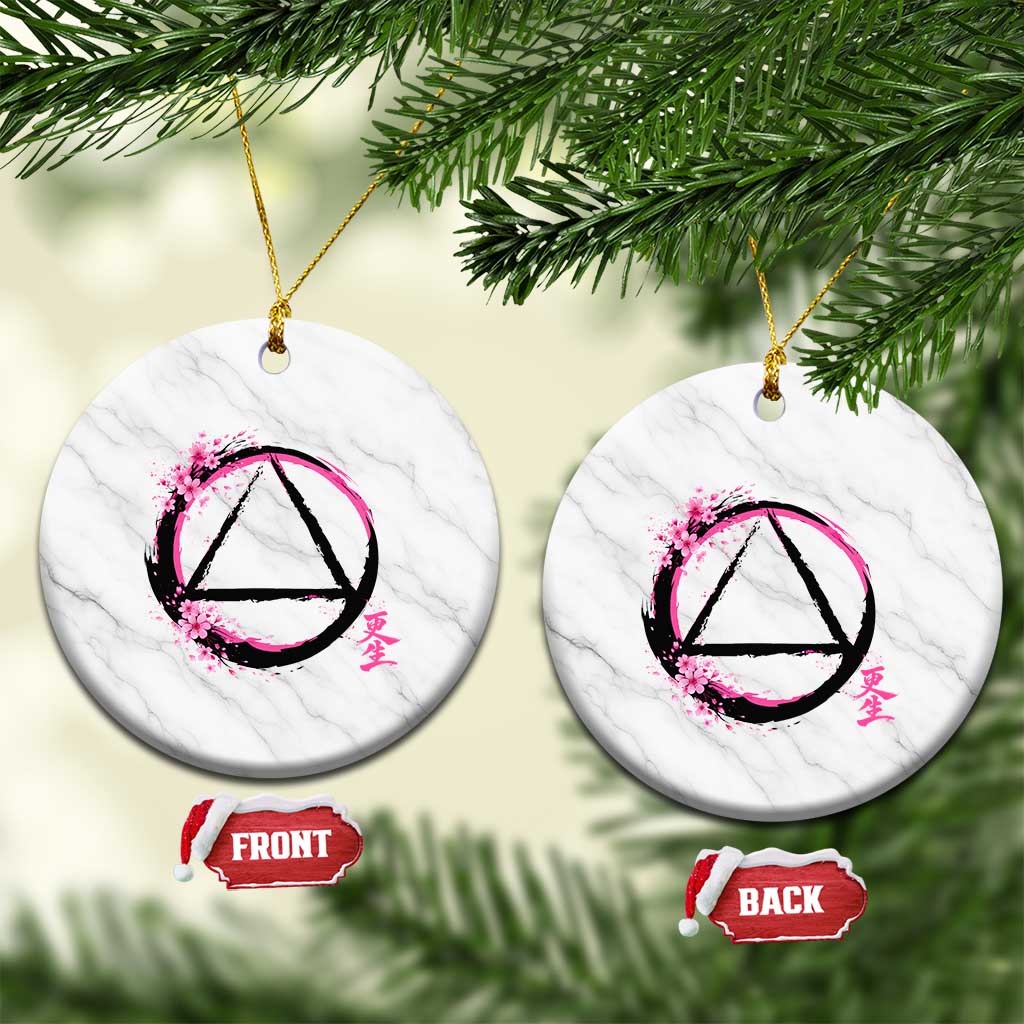 AA Sober Symbol Serenity Recovery Ceramic Ornament Japanese Cherry Blossom Brushstroke Circle
