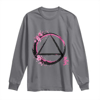 AA Sober Symbol Serenity Recovery Long Sleeve Shirt Japanese Cherry Blossom Brushstroke Circle