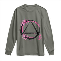 AA Sober Symbol Serenity Recovery Long Sleeve Shirt Japanese Cherry Blossom Brushstroke Circle