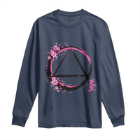 AA Sober Symbol Serenity Recovery Long Sleeve Shirt Japanese Cherry Blossom Brushstroke Circle