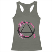 AA Sober Symbol Serenity Recovery Racerback Tank Top Japanese Cherry Blossom Brushstroke Circle