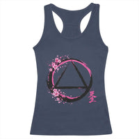AA Sober Symbol Serenity Recovery Racerback Tank Top Japanese Cherry Blossom Brushstroke Circle