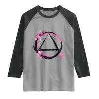 AA Sober Symbol Serenity Recovery Raglan Shirt Japanese Cherry Blossom Brushstroke Circle