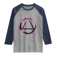 AA Sober Symbol Serenity Recovery Raglan Shirt Japanese Cherry Blossom Brushstroke Circle