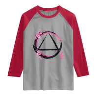 AA Sober Symbol Serenity Recovery Raglan Shirt Japanese Cherry Blossom Brushstroke Circle