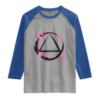 AA Sober Symbol Serenity Recovery Raglan Shirt Japanese Cherry Blossom Brushstroke Circle