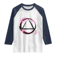 AA Sober Symbol Serenity Recovery Raglan Shirt Japanese Cherry Blossom Brushstroke Circle