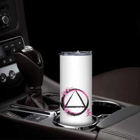 AA Sober Symbol Serenity Recovery Skinny Tumbler Japanese Cherry Blossom Brushstroke Circle