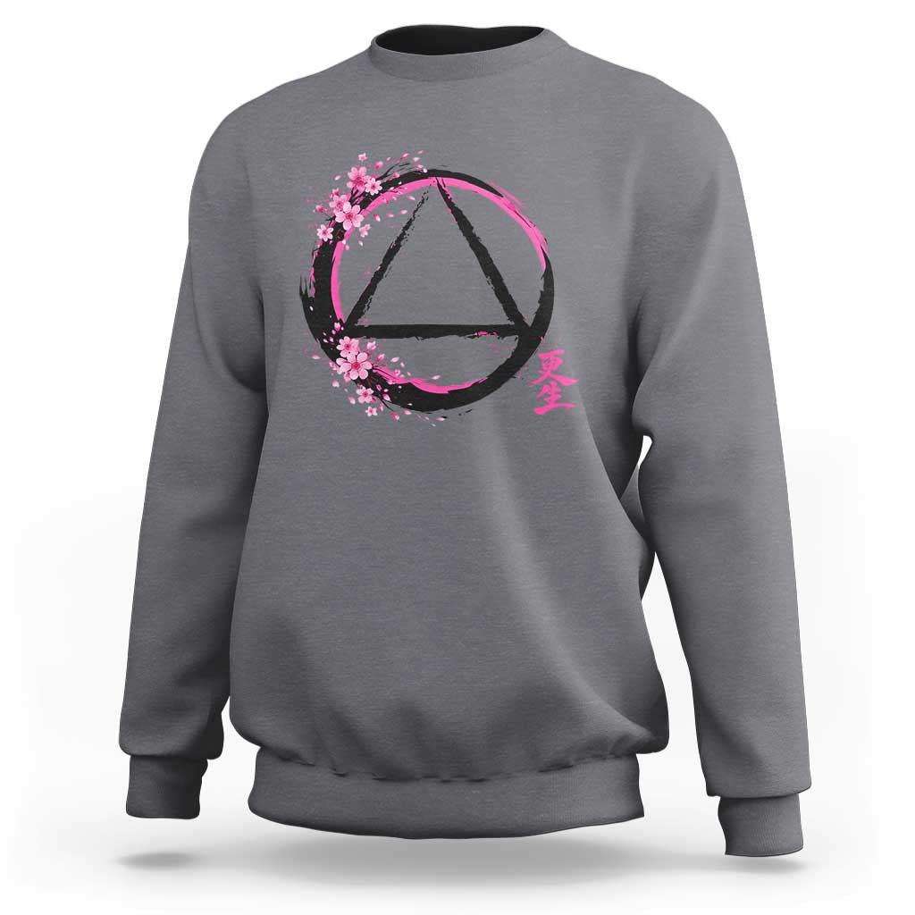 AA Sober Symbol Serenity Recovery Sweatshirt Japanese Cherry Blossom Brushstroke Circle