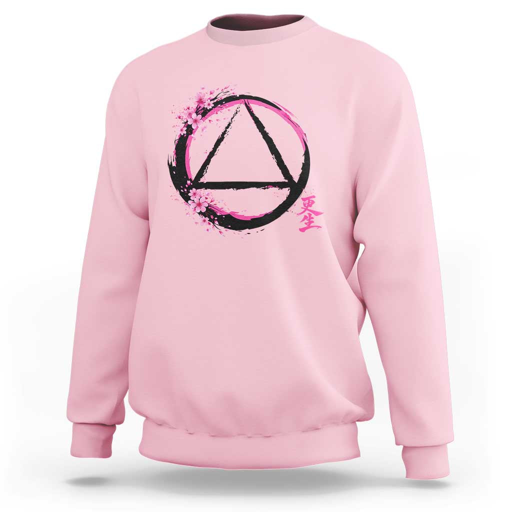 AA Sober Symbol Serenity Recovery Sweatshirt Japanese Cherry Blossom Brushstroke Circle