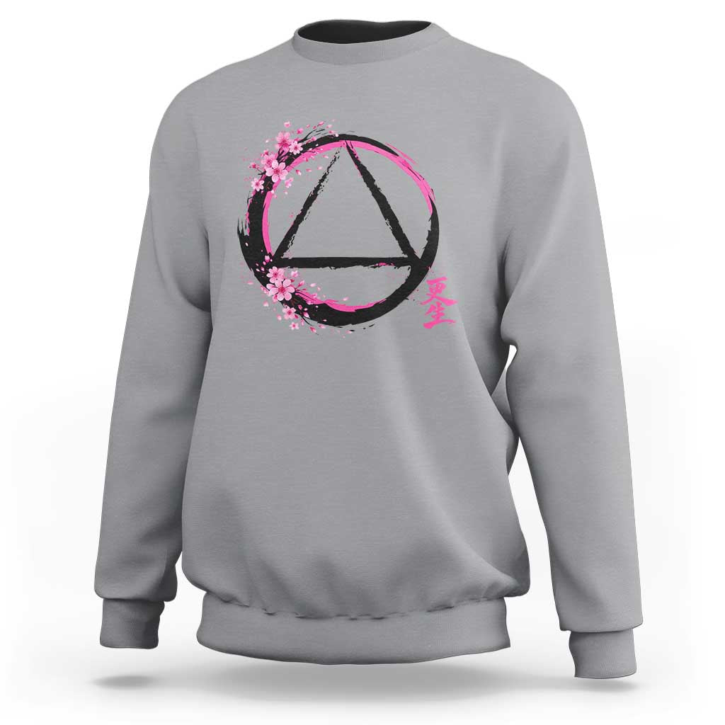 AA Sober Symbol Serenity Recovery Sweatshirt Japanese Cherry Blossom Brushstroke Circle