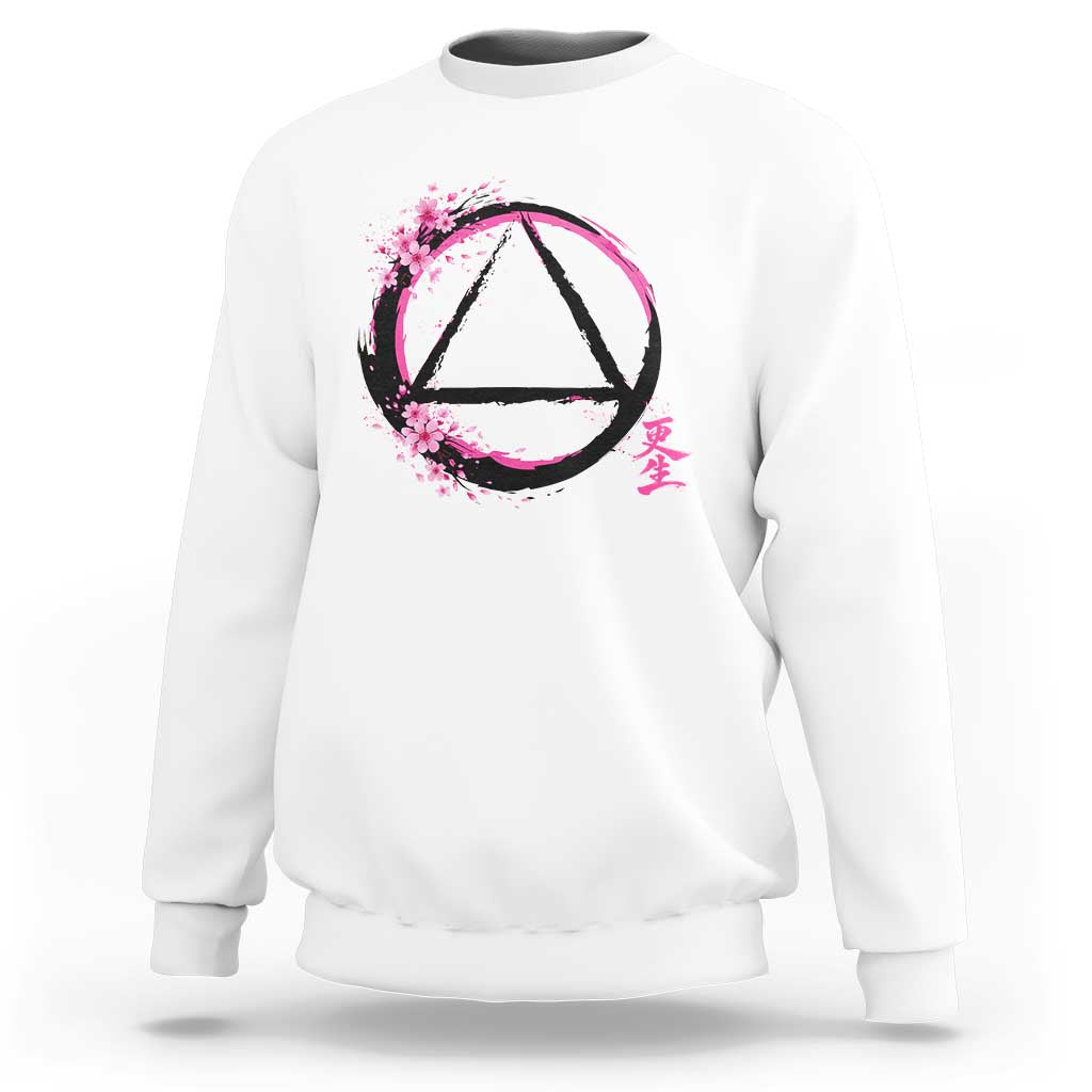 AA Sober Symbol Serenity Recovery Sweatshirt Japanese Cherry Blossom Brushstroke Circle