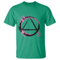 AA Sober Symbol Serenity Recovery T Shirt Japanese Cherry Blossom Brushstroke Circle