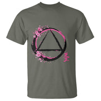 AA Sober Symbol Serenity Recovery T Shirt Japanese Cherry Blossom Brushstroke Circle