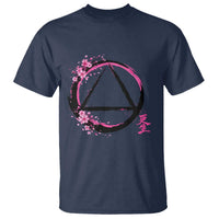 AA Sober Symbol Serenity Recovery T Shirt Japanese Cherry Blossom Brushstroke Circle